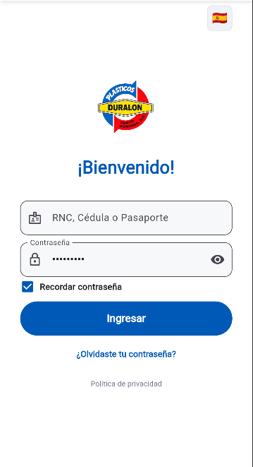 Pantalla de inicio de sesión